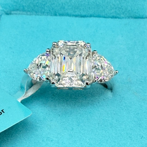 7.40 CTW Moissanite Three Stone Asscher Cut Ring 925 Silver Size 8 NWT - Picture 15 of 17